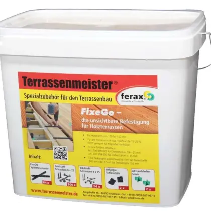 FixeGo – unsichtbare Dielenbefestigung, für Terrassendielen: Douglasie, Kiefer, Lärche, Dielenbreite 120 – 150 mm, Dielenstärke 19 – 25 mm