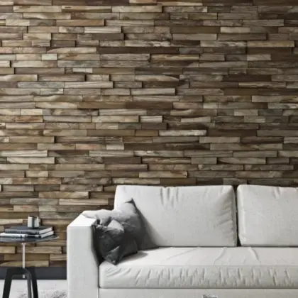 Wandverkleidung / Wandpaneele, Echtholz 3D, Teak Natur, 500 mm (L) x 200 mm (B) x 20 mm (S), (1 m² / Paket)