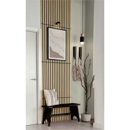 Akustikpaneele, schallabsorbierend, Eiche hellbraun, 2400 x 305 x 10,3 mm, Echtholzfurnier, FSC 100%, TSUD-COC-001718-ZZ (1,488 m² / Paket)