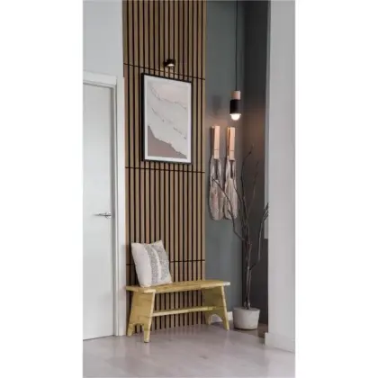 Akustikpaneele, schallabsorbierend, Eiche rustikal, 2400 x 305 x 10,3 mm, Echtholzfurnier, FSC 100%, TSUD-COC-001718-ZZ (1,488 m² / Paket)