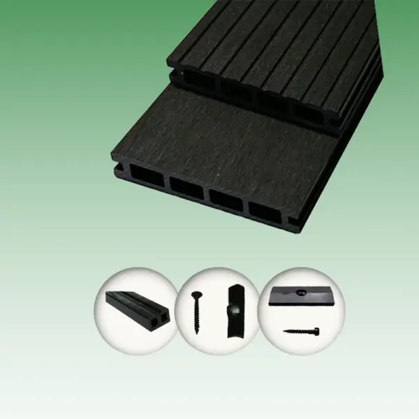 Woodstore24 Terrassendielen WPC Diele Komplettset WoodoRhodos (20 x 120 mm, Länge: 2,4 m) Anthrazit (Anthrazit
