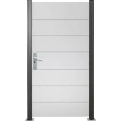 Glas Sichtschutz, Glaszaun Tür Satinato Streifen Dekor 82 Höhe 180 cm Breite 98,7 cm (mit Beschlag)
