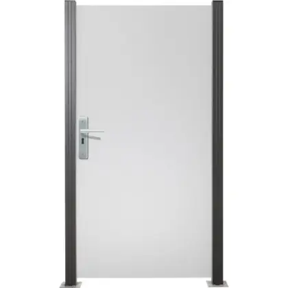Glas Sichtschutz, Glaszaun Tür Satinato Vollflächen Dekor 84 Höhe 180cm Breite 98,7 cm (mit Beschlag)