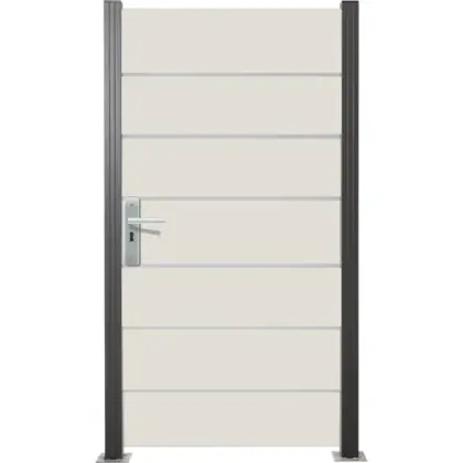 Glas Sichtschutz, Glaszaun Tür Creme weiß Streifen Dekor 82 Höhe 180 cm, Breite 98,7 cm (mit Beschlag)
