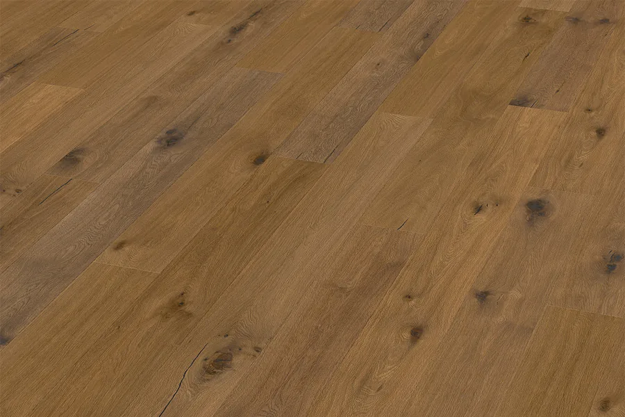 Fertigparkett, Landhausdiele Eiche astig, geräuchert, Rohoptik, geölt, 15 (S) x 189 (B) x 1860 (L) mm (2,81m²/PE)