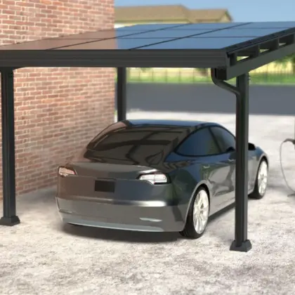 Carport Bausatz Aluminium mit Solardach für 1 PKW, Grau – 5200 × 3540 × 3000 mm