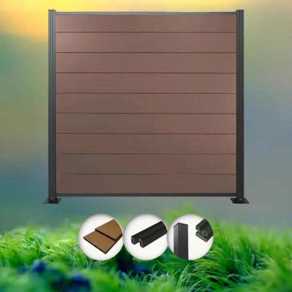 Woodstore24 WoodoZaun – WPC Sichtschutzzaun – Braun – 185 cm x 180 cm – Gartenzaun Komplettset – inkl. Pfosten Anthrazit – 1x Zaun & 2x Pfosten