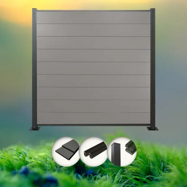 Woodstore24 WoodoZaun – WPC Sichtschutzzaun – Grau – 185 cm x 180 cm – Gartenzaun Komplettset – inkl. Pfosten Anthrazit – 10x Zaun & 11x Pfosten