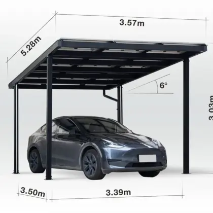 Carport Singular Aluminium mit Solardach für 1 PKW, 3571 × 5268 × 3040 mm