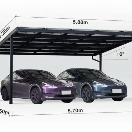 Carport Singular Aluminium mit Solardach für 2 PKW, 5878 × 5272 × 3035 mm