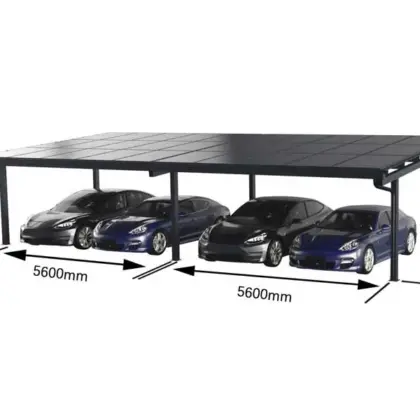 Carport Modular Aluminium mit Solardach für 4 PKW, Schwarz – 1120 × 346 × 385 cm