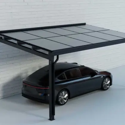 Carport Modular mit Wandanschluß aus Aluminium, Schwarz – 265 × 507 × 309 cm
