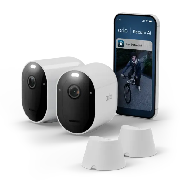 Arlo Pro 6 2K+ Überwachungskamera mit extra magnetischen Wandhalterungen, Weiß