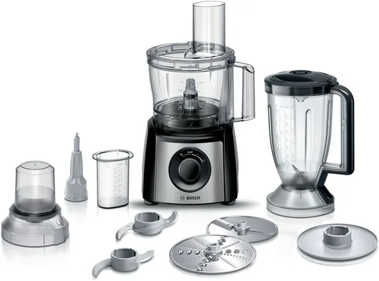 BOSCH Kompakt-Küchenmaschine MultiTalent 3 Plus 900 W Schwarz, Edelstahl gebürstet MCM3PM38S