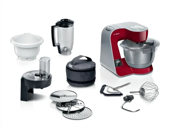BOSCH Serie 4 Küchenmaschine mit Waage MUM 5 1000 W Rot, silber MUM5X734