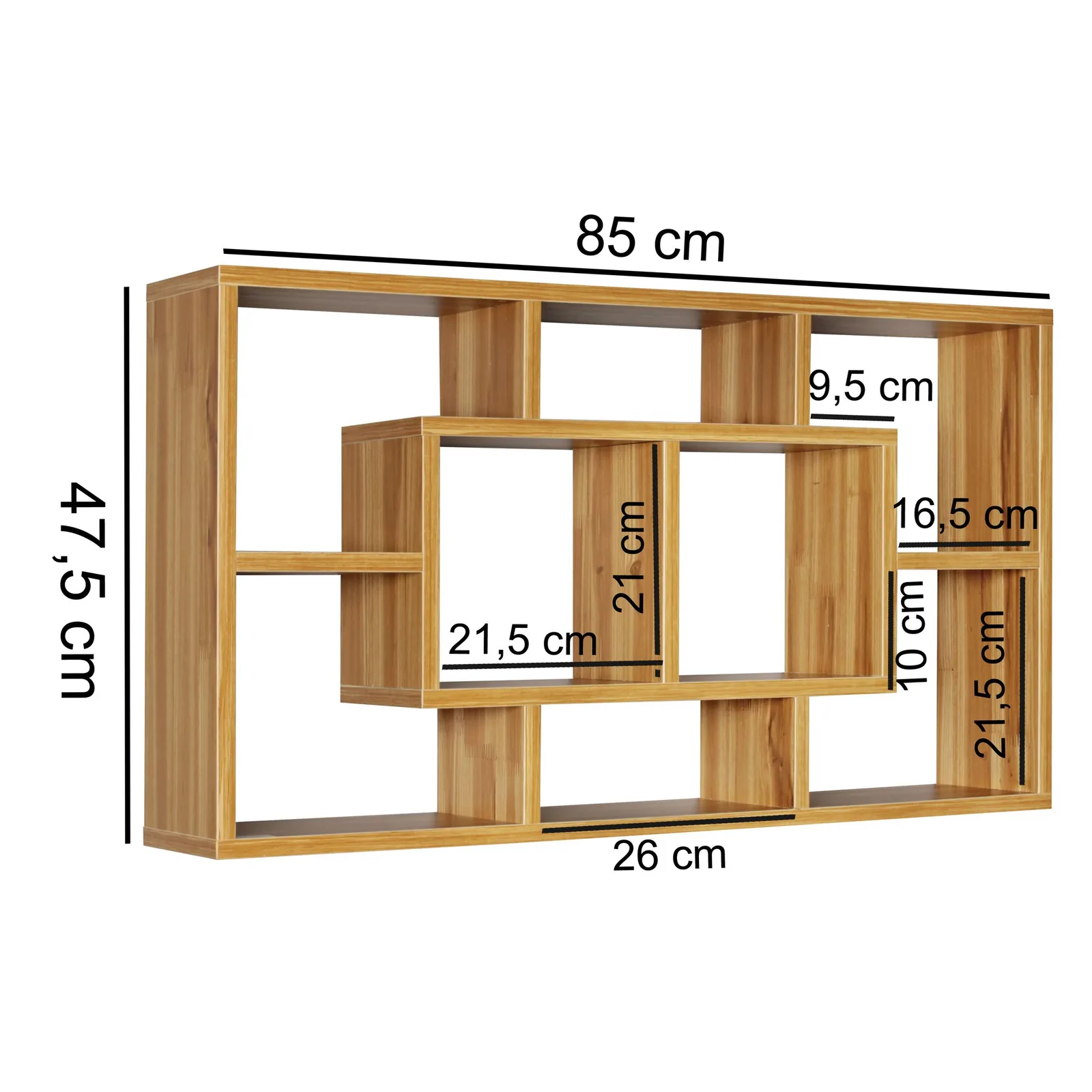 FineBuy Wandregal PAOLA aus Holz, Braun – 85 × 47,5 × 16 cm