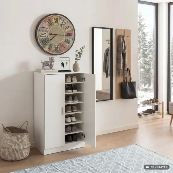 FineBuy Schuhschrank 7 Fächer für 14 Paar Schuhe, Weiß – 55 × 108 × 35 cm