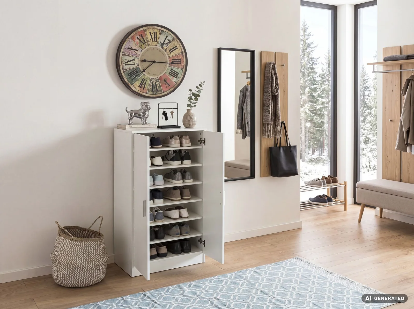 FineBuy Schuhschrank 7 Fächer für 14 Paar Schuhe, Weiß – 55 × 108 × 35 cm