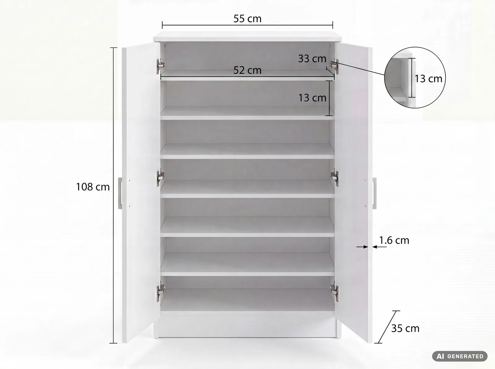 FineBuy Schuhschrank 7 Fächer für 14 Paar Schuhe, Weiß – 55 × 108 × 35 cm
