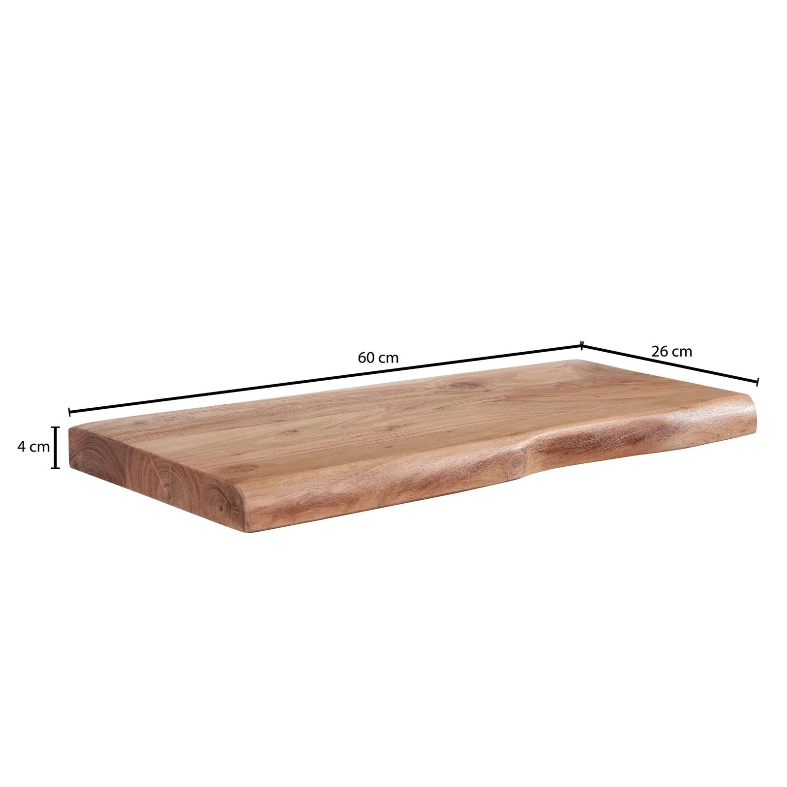FineBuy Wandregal mit Baumkante Akazie Massivholz, Braun