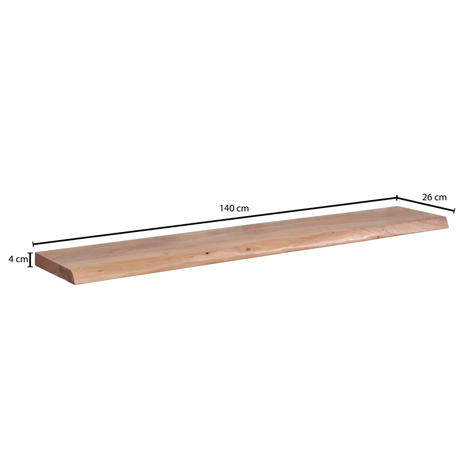 FineBuy Wandregal mit Baumkante Akazie Massivholz, Braun