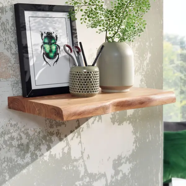 FineBuy Wandregal mit Baumkante Akazie Massivholz, Braun
