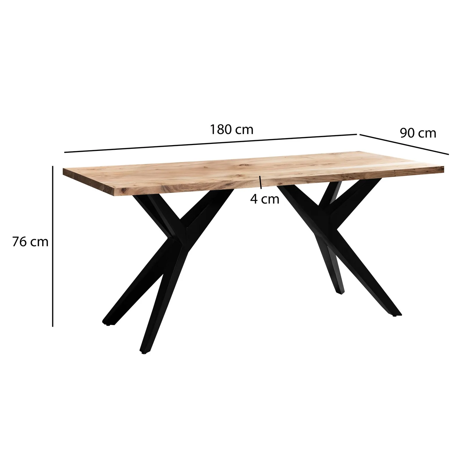 FineBuy Esstisch Akazie Massivholz mit Schwarzem Design Metallgestell, Braun