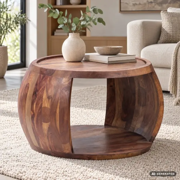FineBuy Couchtisch Sheesham aus Massivholz, Braun – 60 cm