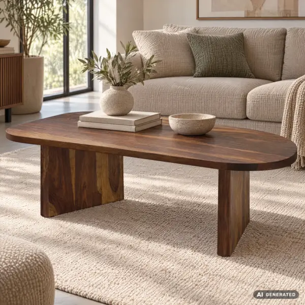 FineBuy Couchtisch Sheesham Massivholz oval, Braun – 120 cm