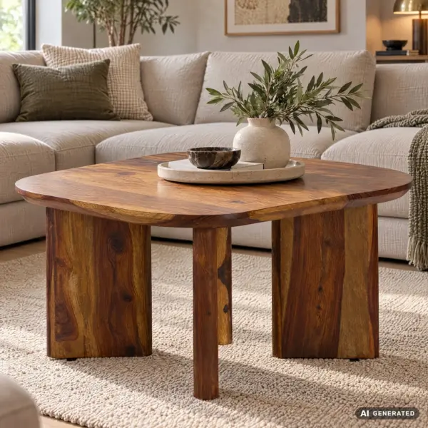 FineBuy Couchtisch Sheesham Massivholz, Braun – 60 cm