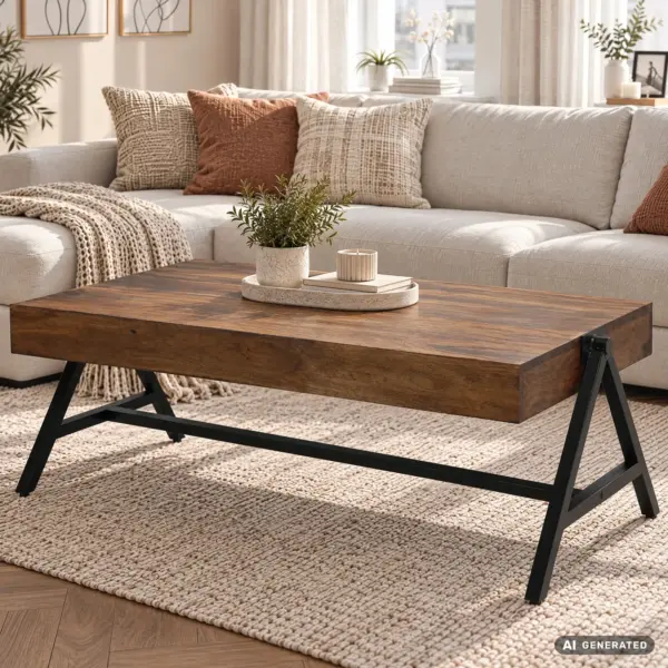 FineBuy Couchtisch Sheesham Massivholz rechteckig, Braun – 120 cm