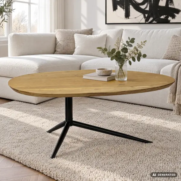 FineBuy Couchtisch Akazie Massivholz oval, Braun – 87 cm