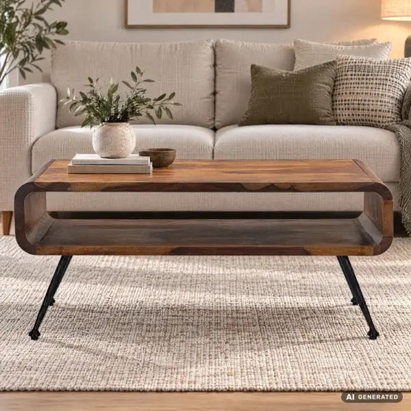 FineBuy Retro Couchtisch Sheesham Massivholz, Braun – 100 cm