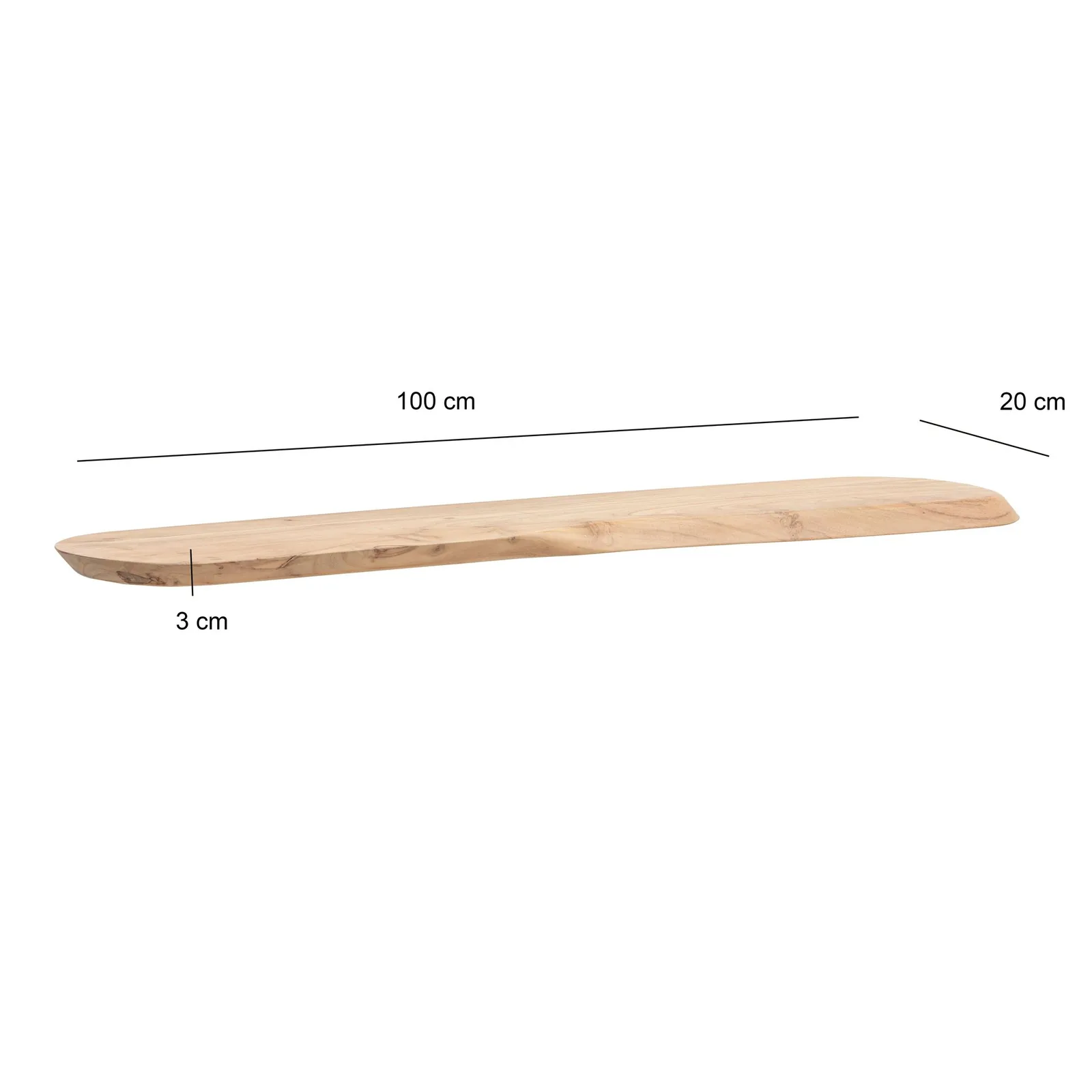 FineBuy Wandregal Akazie Massivholz - Schwebendes Design Regal für die Wand Holz massiv - Hängeregal in organischer Form - Wandboard aus Echtholz