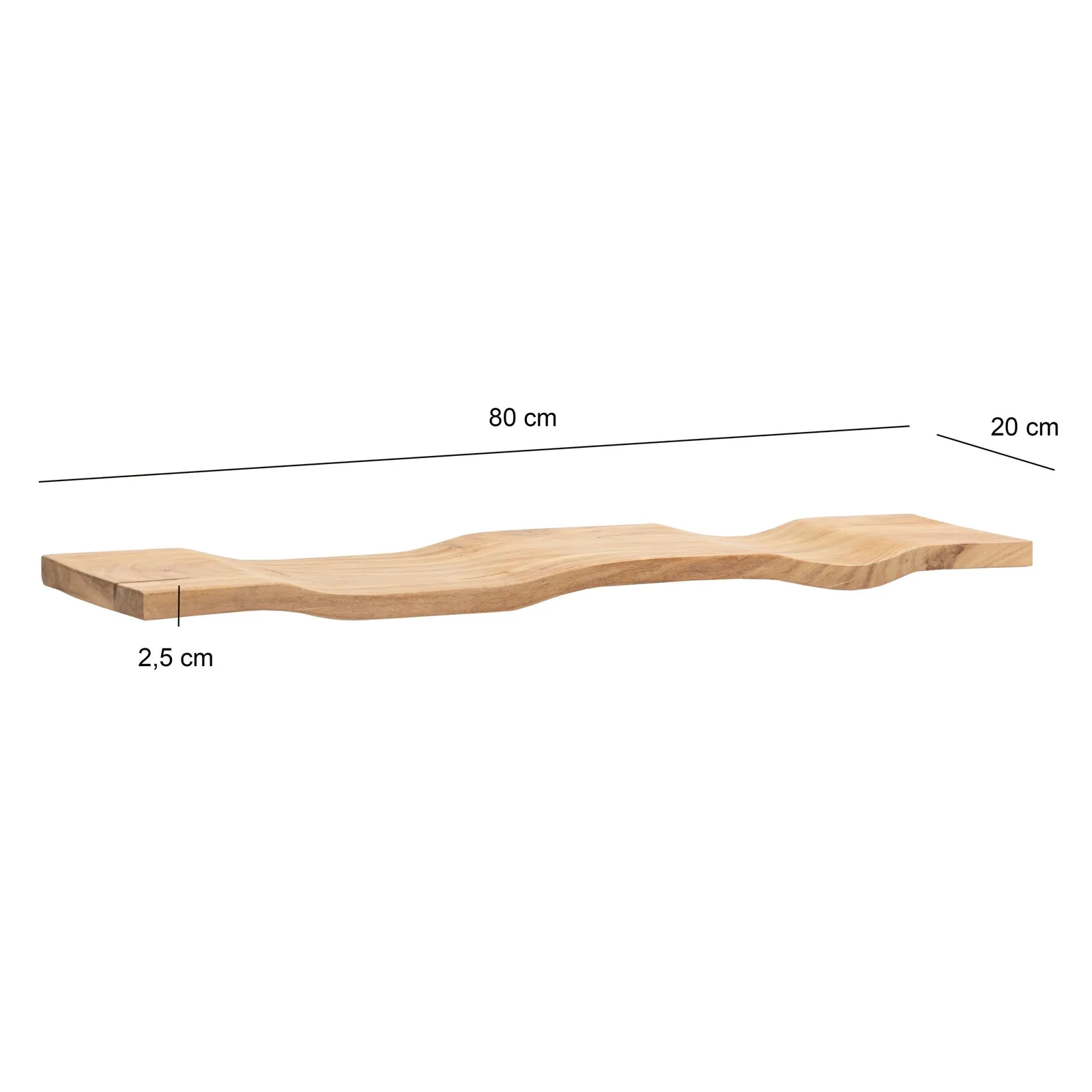FineBuy Wandregal Akazie Massivholz - Schwebendes Design Regal für die Wand Holz massiv - Hängeregal in Wellenform - Wandboard aus Echtholz