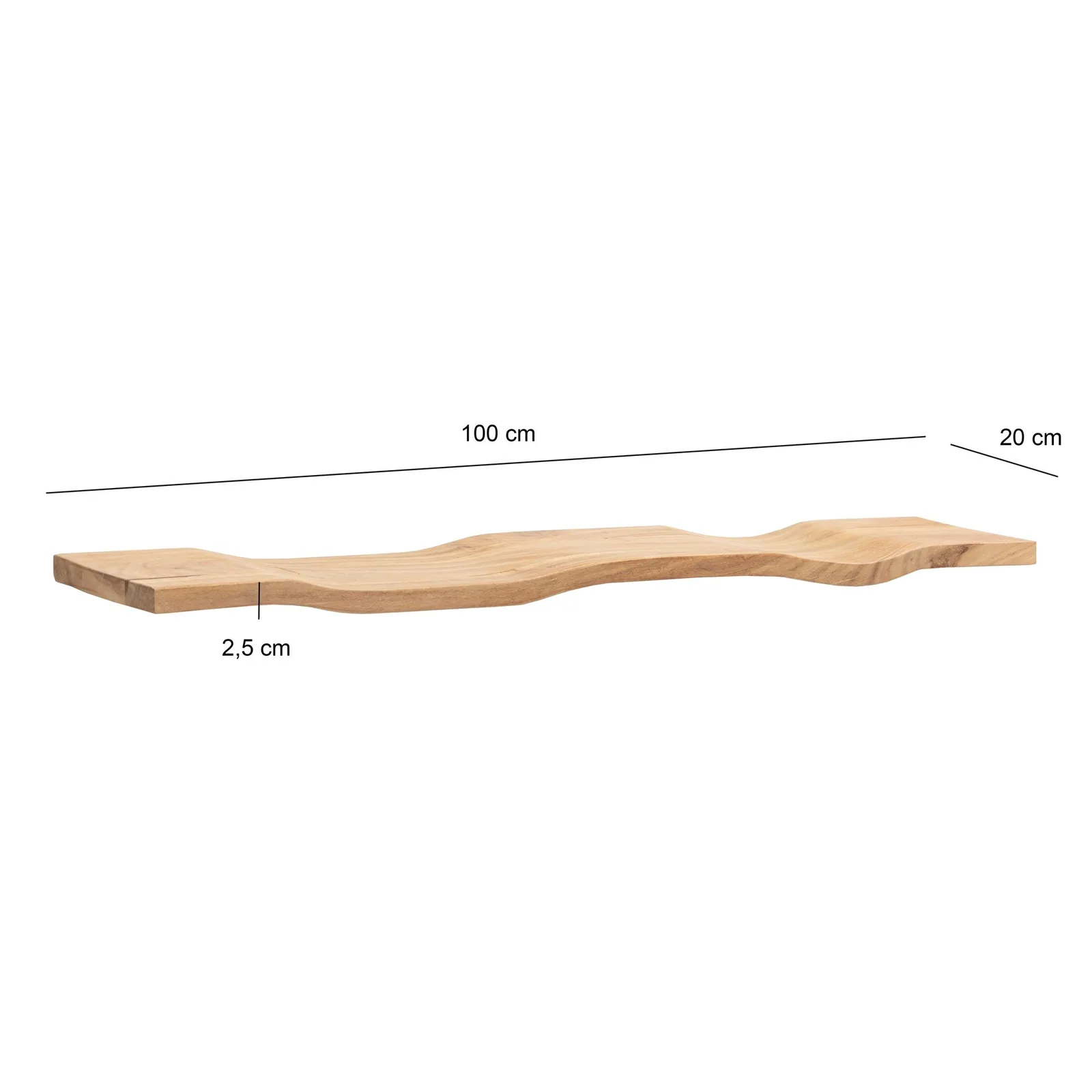 FineBuy Wandregal Akazie Massivholz - Schwebendes Design Regal für die Wand Holz massiv - Hängeregal in Wellenform - Wandboard aus Echtholz