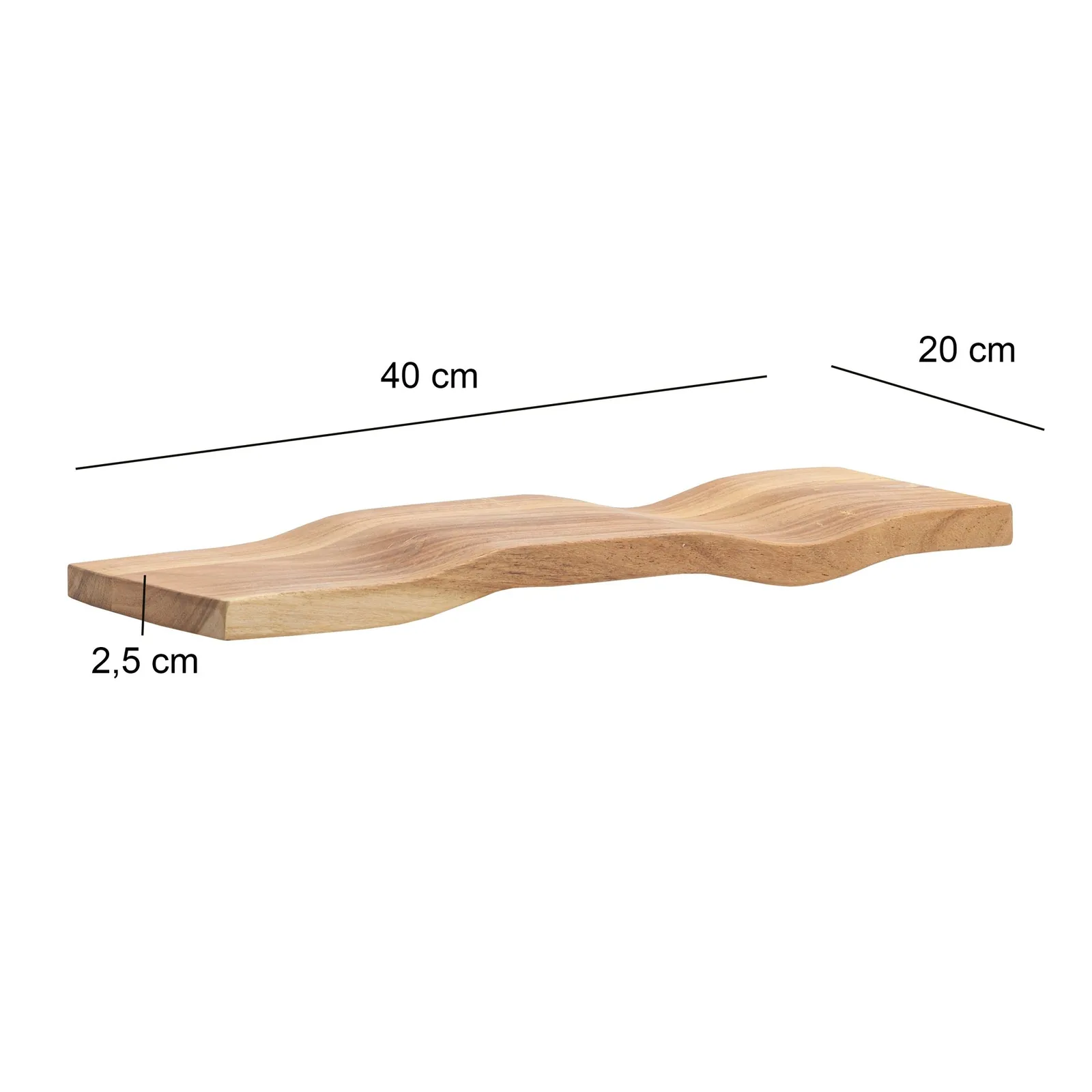 FineBuy Wandregal Akazie Massivholz - Schwebendes Design Regal für die Wand Holz massiv - Hängeregal in Wellenform - Wandboard aus Echtholz