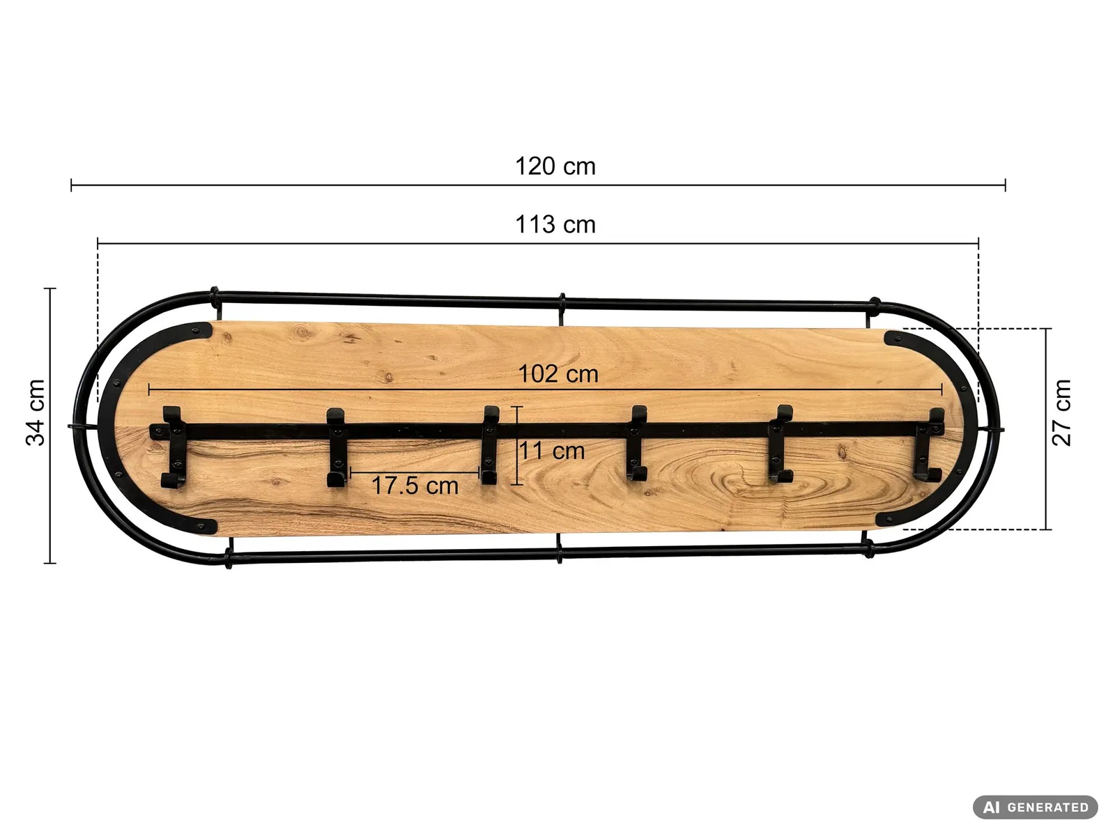 FineBuy Wandgarderobe Akazie Massivholz Modernes Garderobenpaneel Hängegarderobe mit Haken, Braun