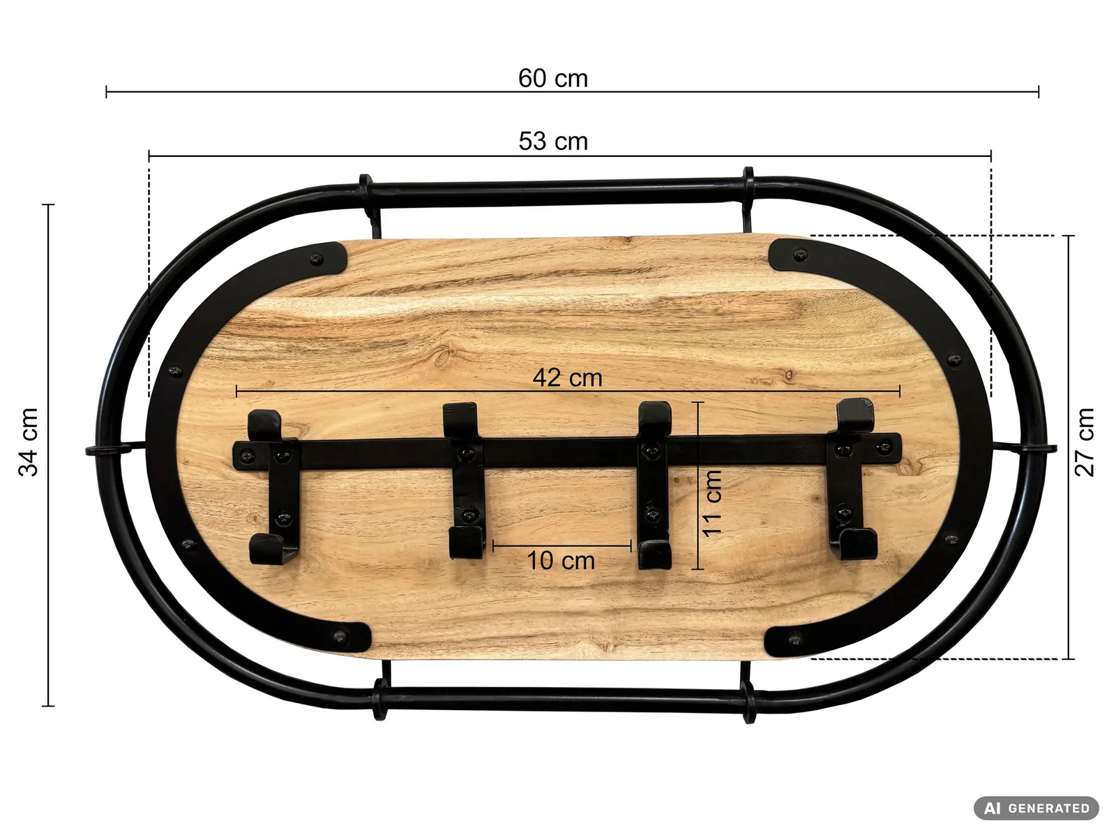 FineBuy Wandgarderobe Akazie Massivholz Modernes Garderobenpaneel Hängegarderobe mit Haken, Braun