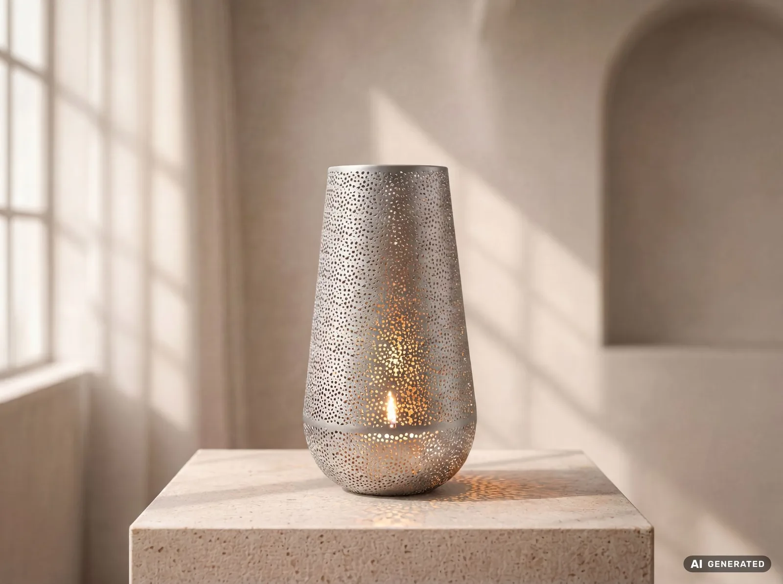 FineBuy Windlicht Metall, Silber – 47 cm