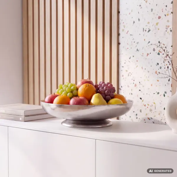 FineBuy Obstschale Schale Metall 30cm Tischdeko Rund – Moderner Obstkorb aus Aluminium – Elegante Metallschale – Alu Früchteschale Handgefertigt