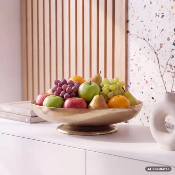 FineBuy Obstschale Schale Metall 30cm Tischdeko Rund – Moderner Obstkorb aus Aluminium – Elegante Metallschale – Alu Früchteschale Handgefertigt