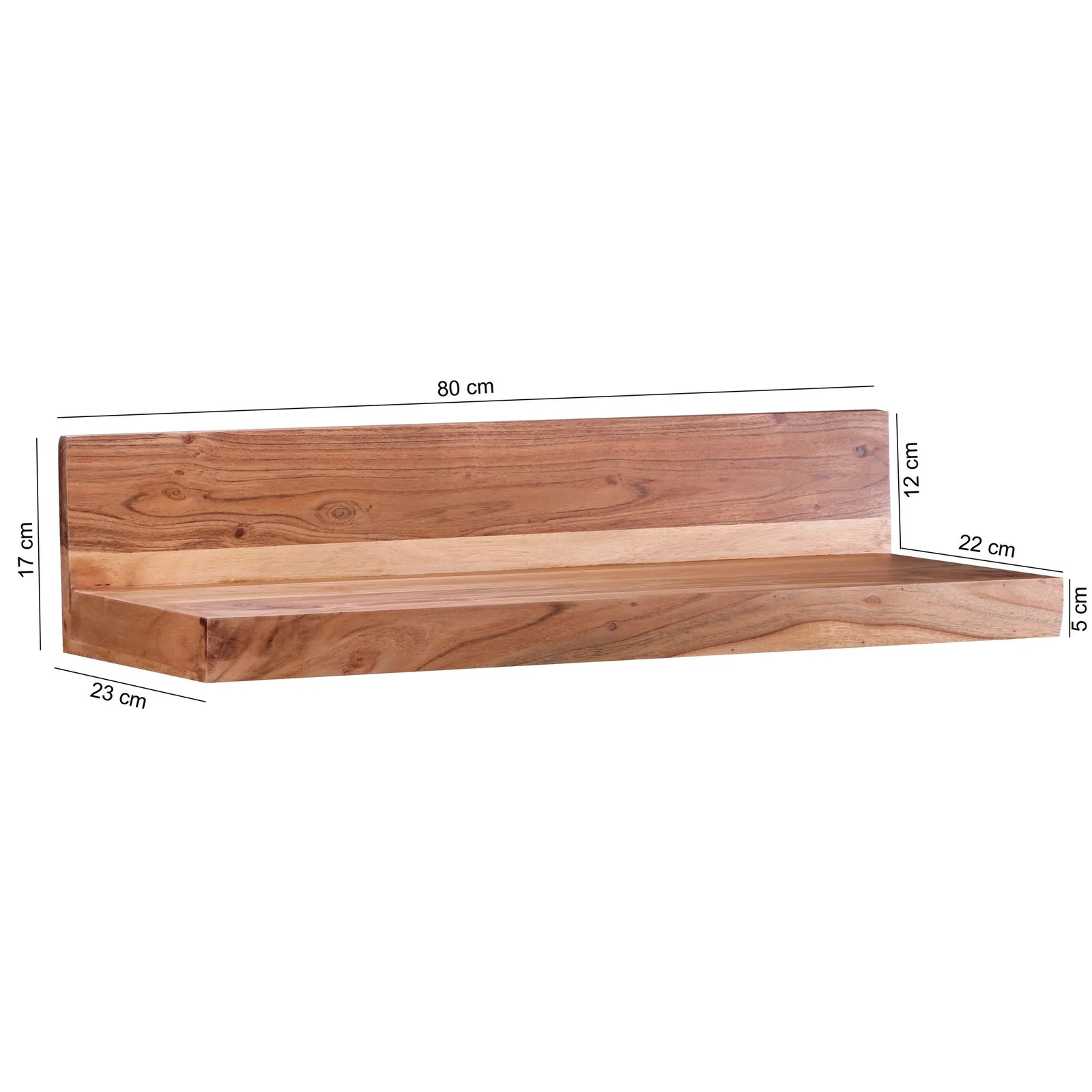 FineBuy Wandregal Massivholz Akazie Holzregal Landhausstil Hängeregal Wandboard Naturprodukt Regal Größe wählbar