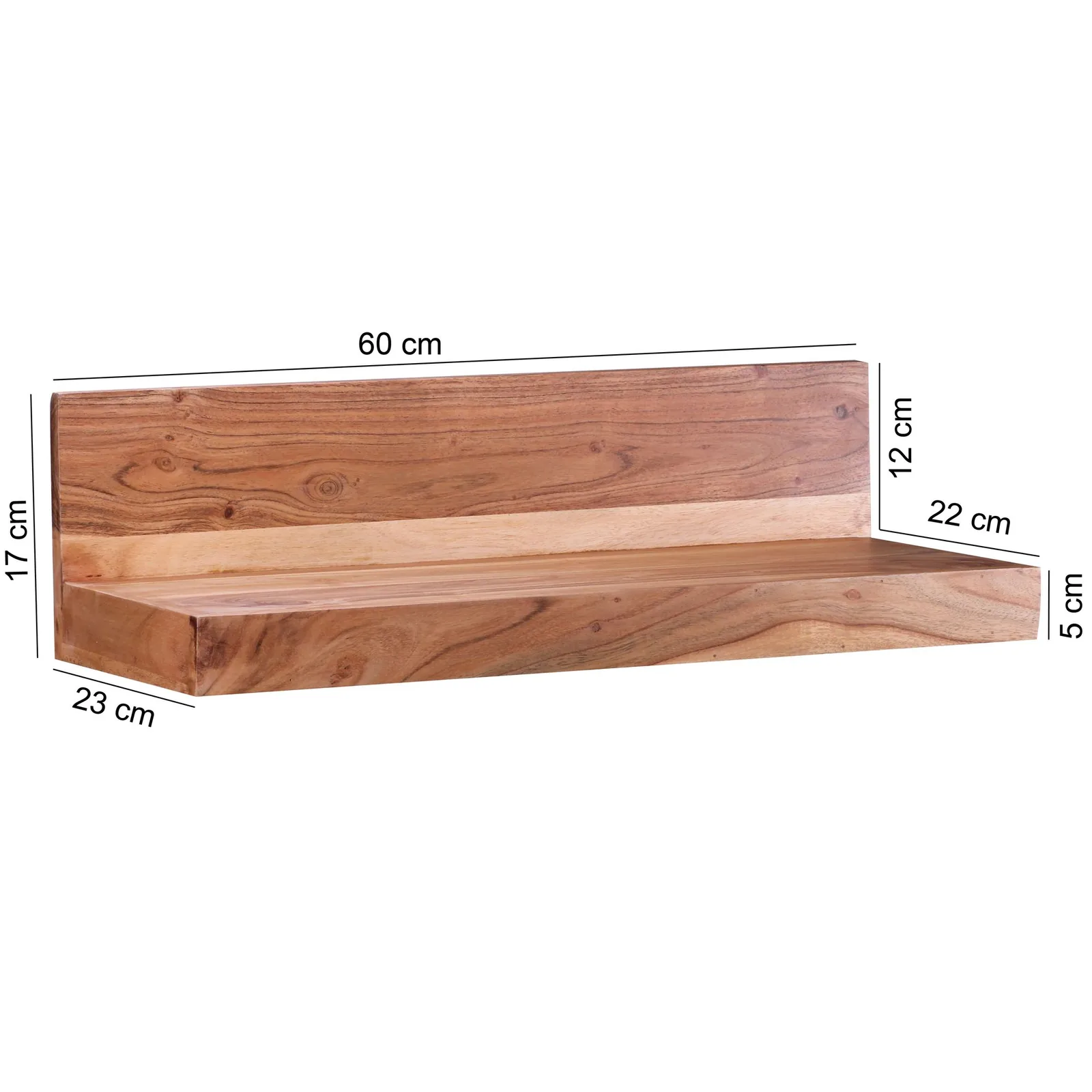 FineBuy Wandregal Massivholz Akazie Holzregal Landhausstil Hängeregal Wandboard Naturprodukt Regal Größe wählbar
