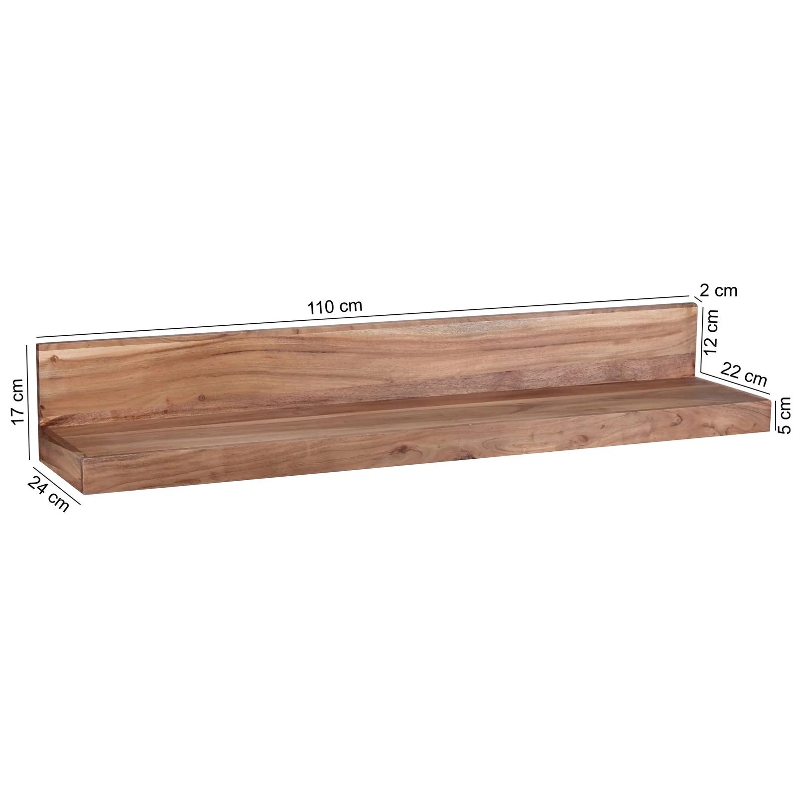 FineBuy Wandregal Massivholz Akazie Holzregal Landhausstil Hängeregal Wandboard Naturprodukt Regal Größe wählbar