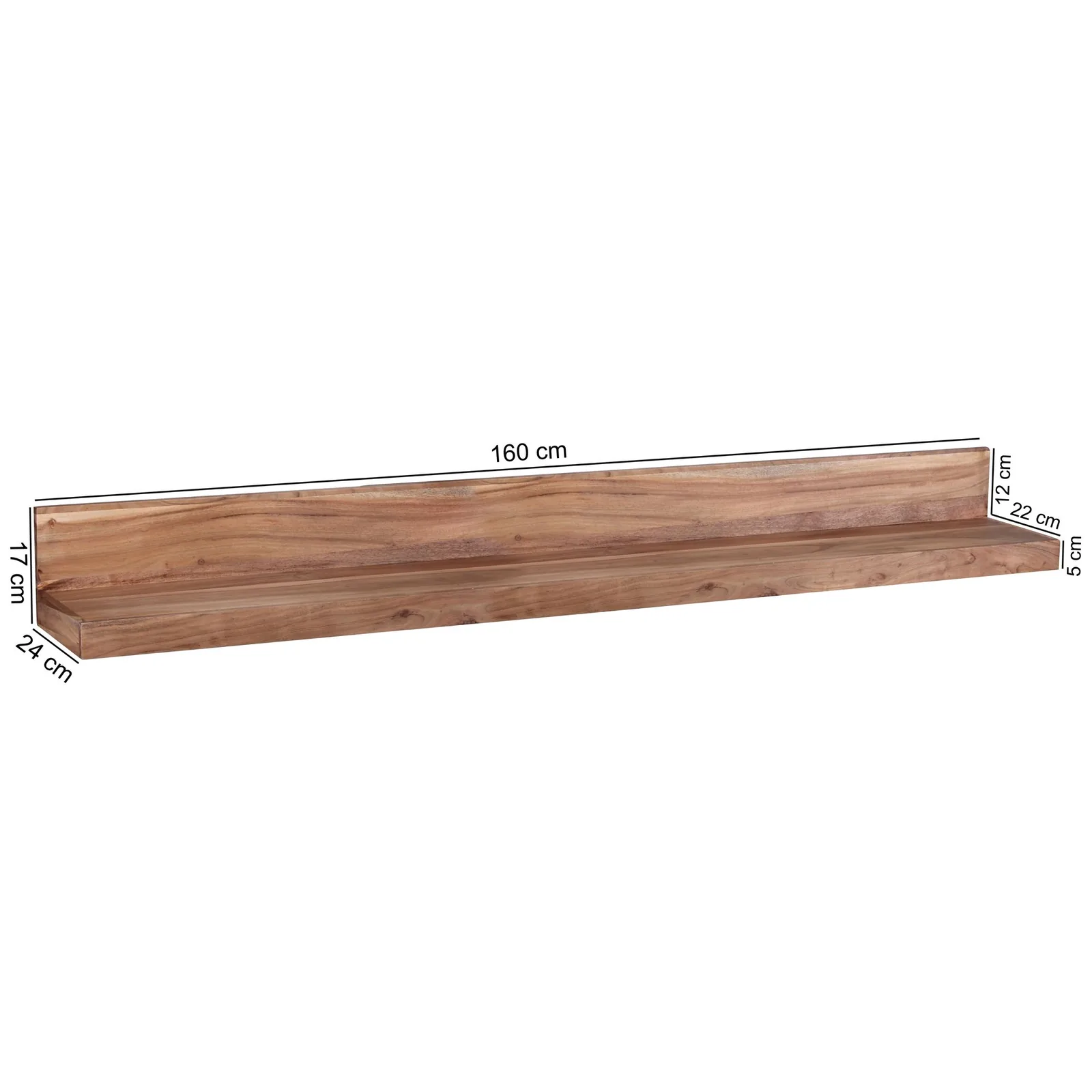 FineBuy Wandregal Massivholz Akazie Holzregal Landhausstil Hängeregal Wandboard Naturprodukt Regal Größe wählbar